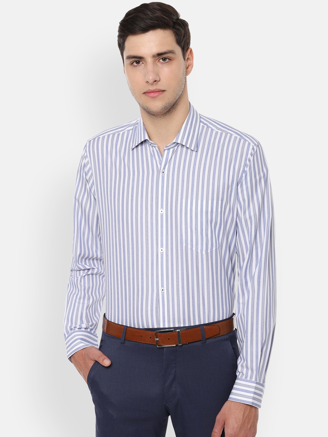 

Van Heusen Men Blue & White Regular Fit Striped Formal Shirt