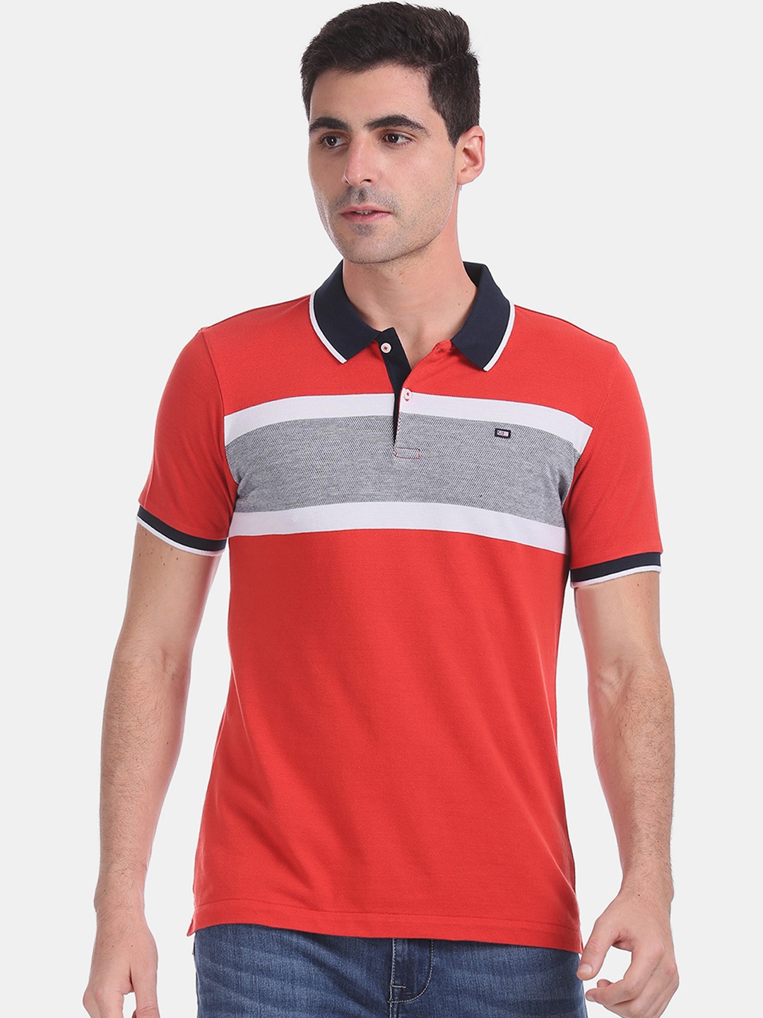 

Arrow Sport Men Orange Colourblocked Polo Collar Knitted T-shirt