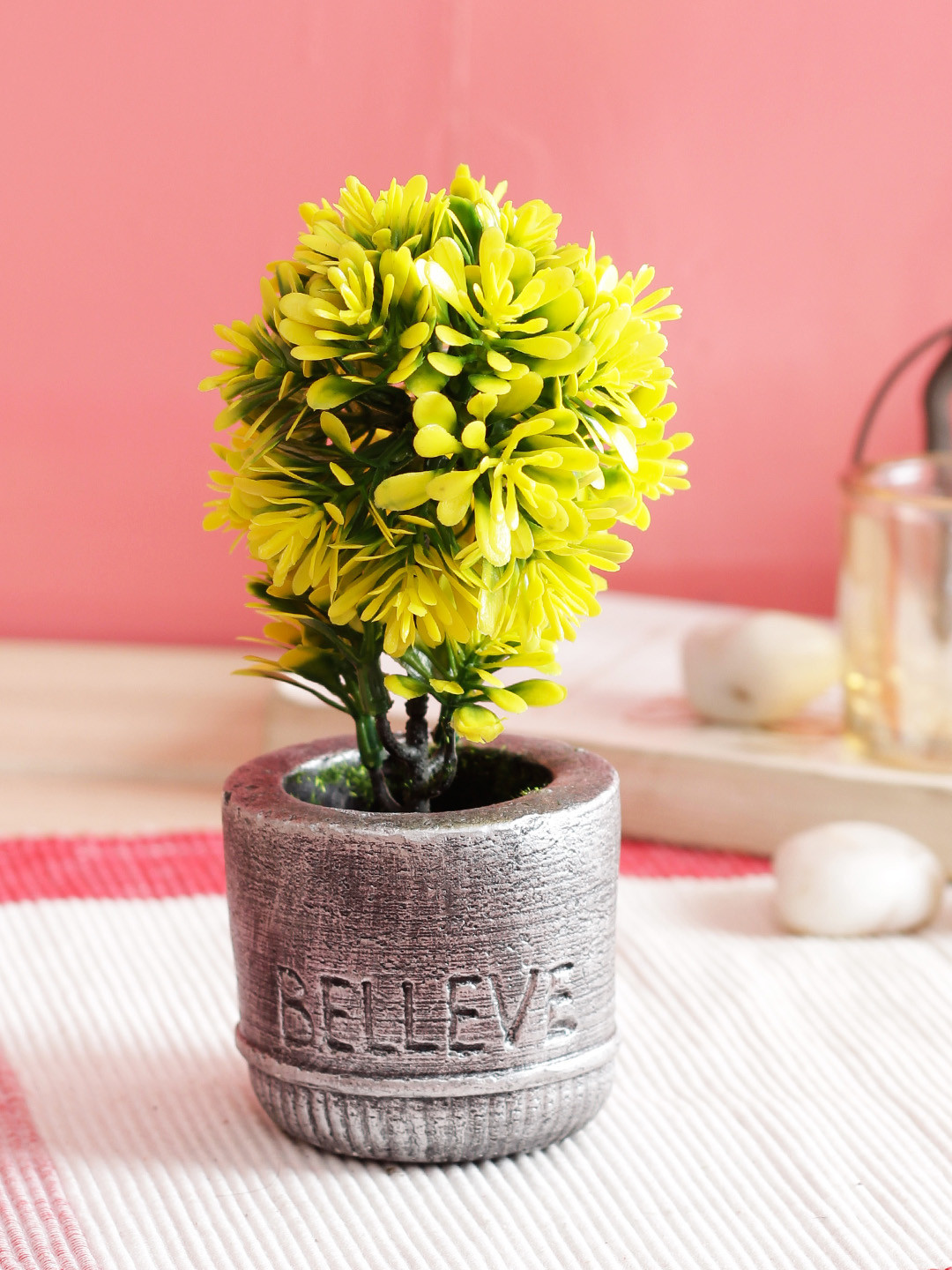 

PolliNation Yellow Green Set of 2 Artificial Bonsai With Grey Pot
