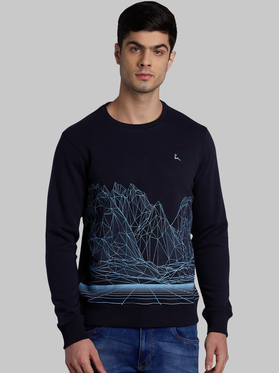 

Parx Men Navy Blue Printed Sweatshirt