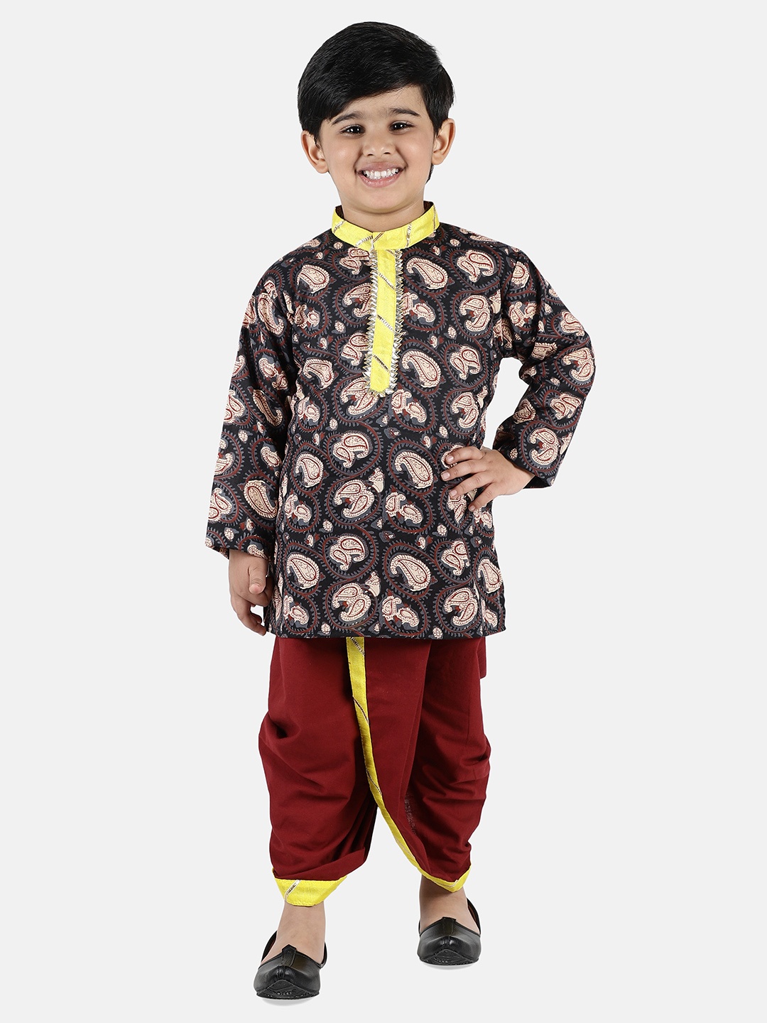

BownBee Boys Navy Blue & Brown Printed Kurta with Dhoti Pants