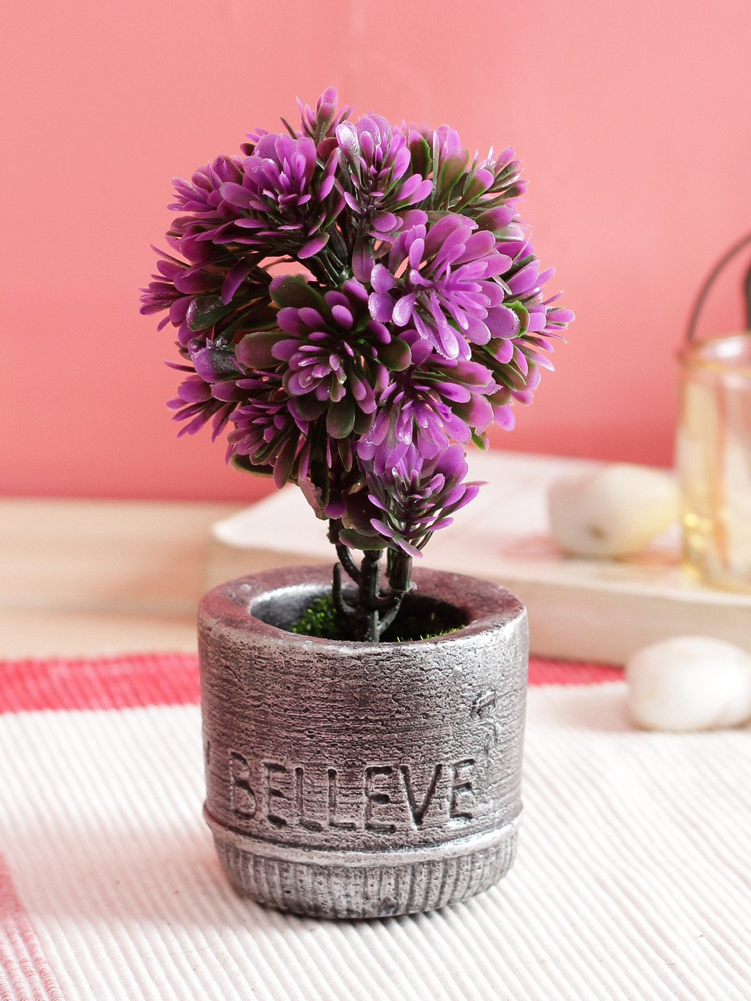 

PolliNation Purple Green Set of 2 Artificial Bonsai Plant With Grey Pot