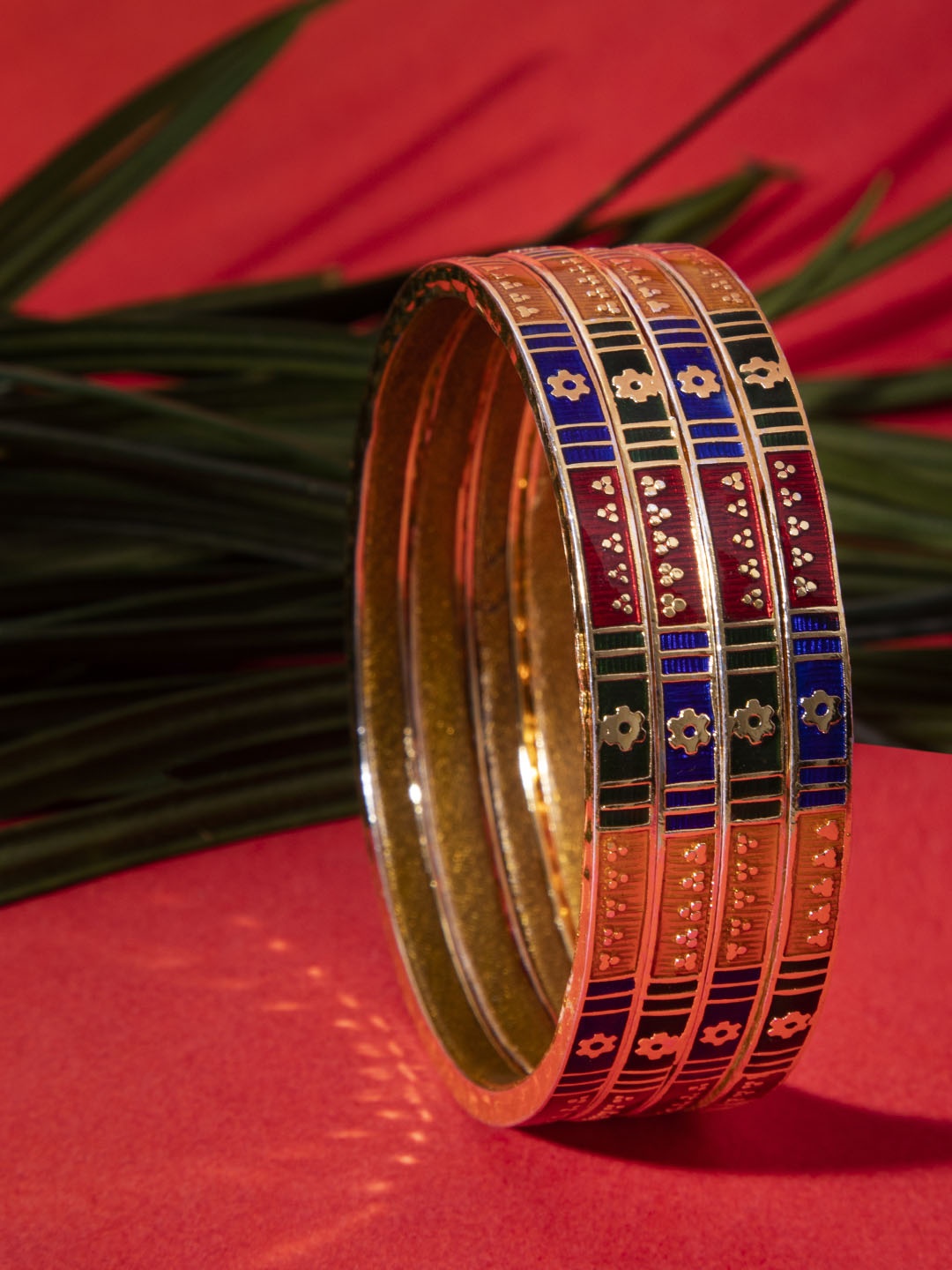 

Mali Fionna Set of 4 Gold-Toned & Blue Enamelled Bangles, Multi
