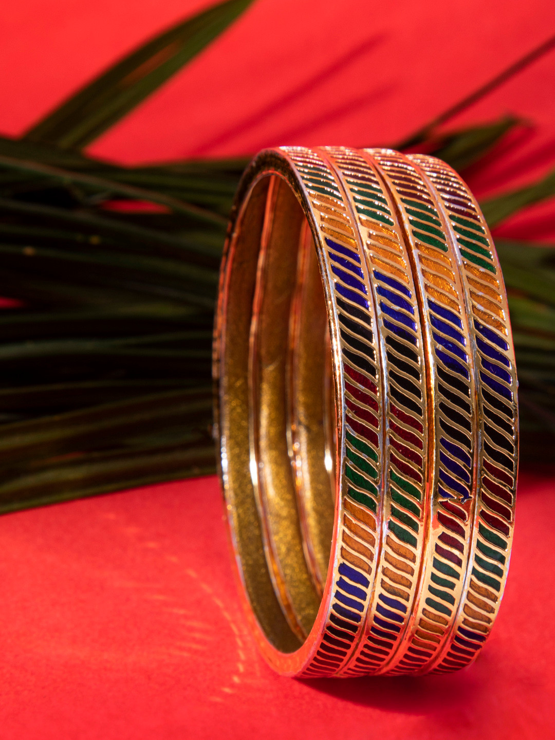 

Mali Fionna Set of 4 Gold-Toned & Blue Enamelled Bangles