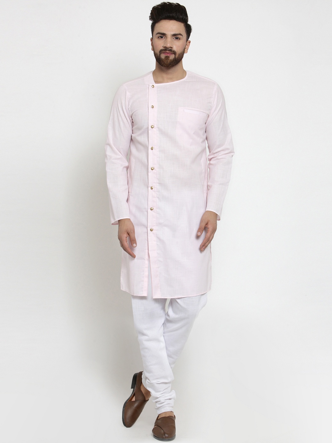 

TREEMODA Men Pink Solid Linen Kurta with Churidar