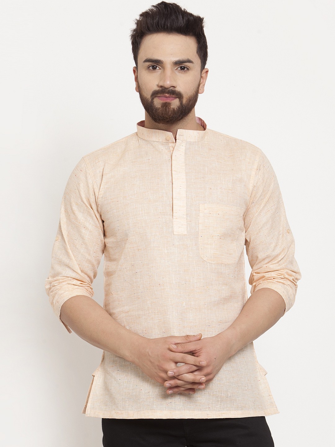 

KLOTTHE Men Peach-Coloured Solid Straight Kurta