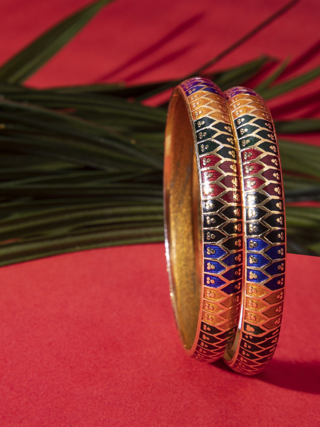 

Mali Fionna Set of 2 Gold-Toned & Blue Enamelled Bangles, Multi