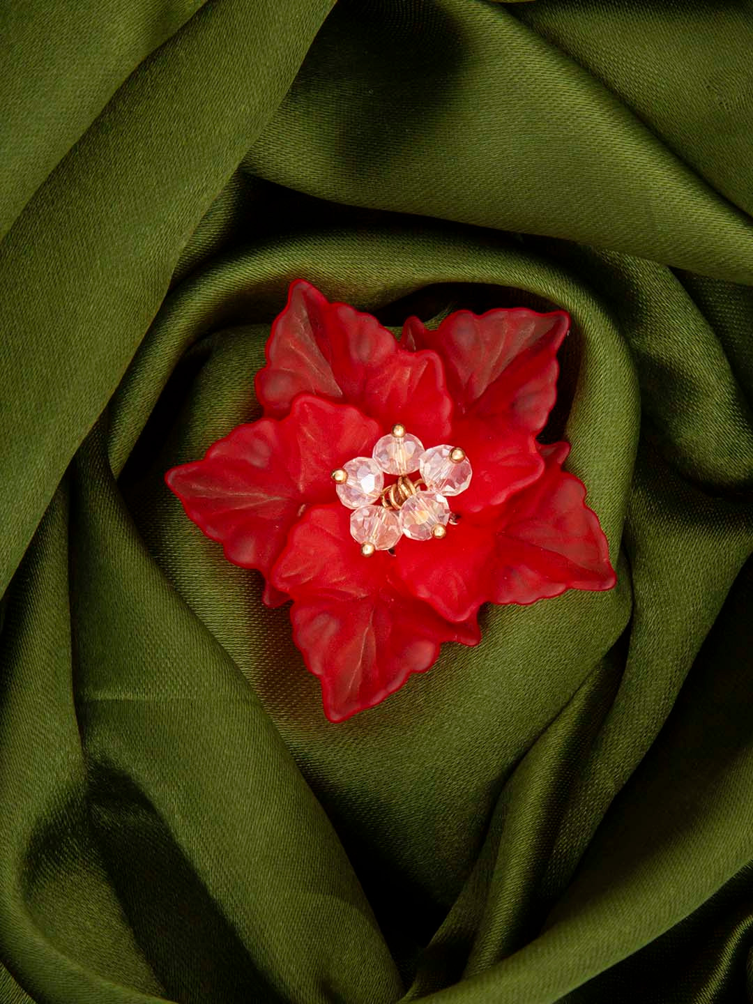 

Mali Fionna Women Red & Beige Stone-Studded Floral-Shaped Brooch