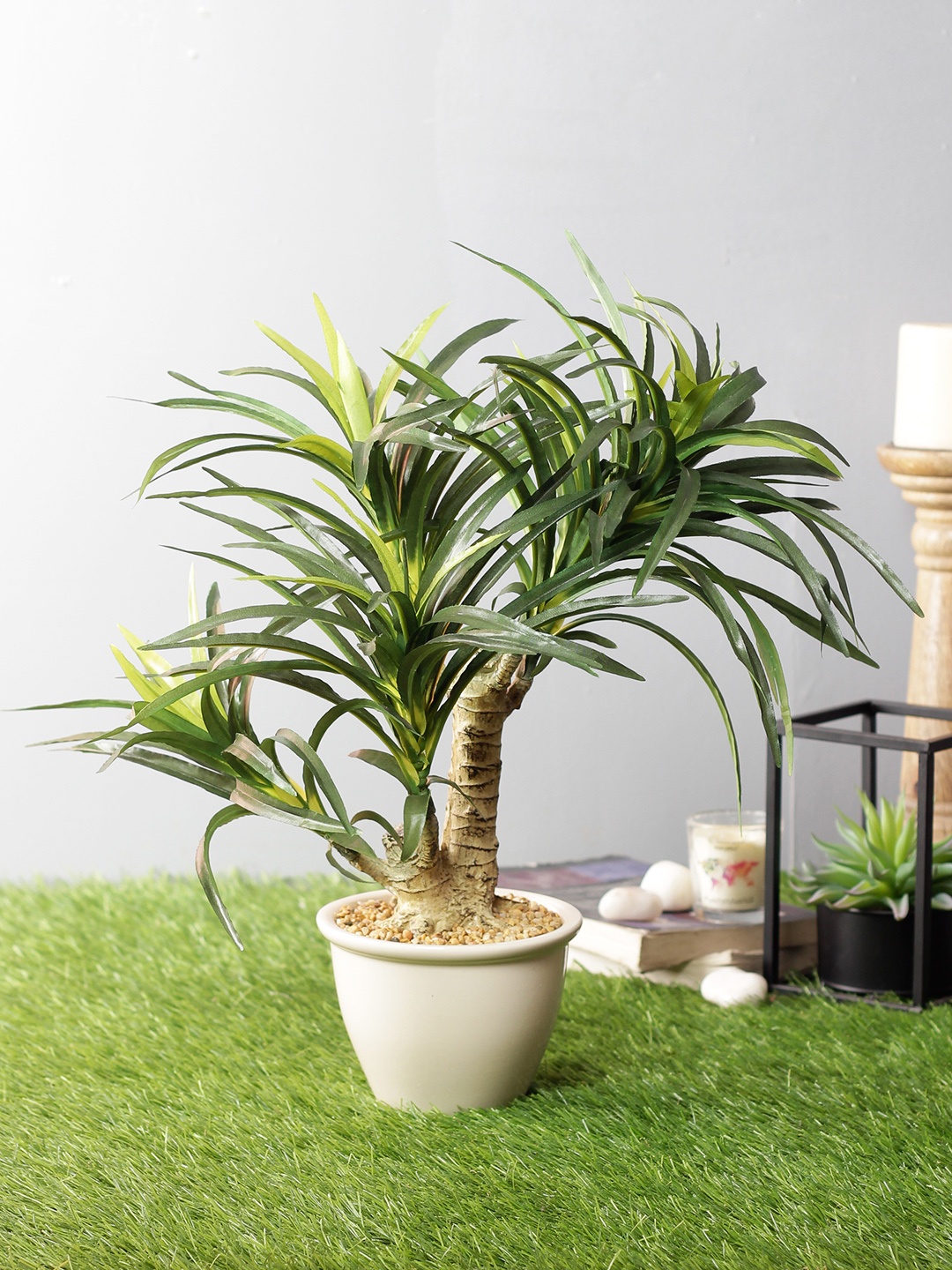 

PolliNation Green Artificial Yucca Bonsai With Off-White Ceramic Pot