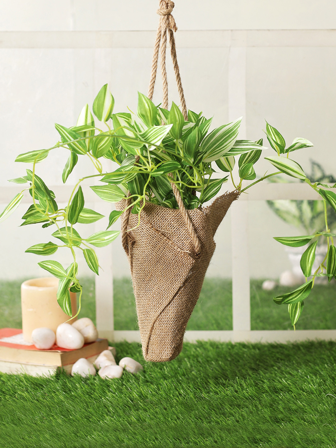 

PolliNation Green Artificial Creeper Bonsai Plant with Brown Jute Bag