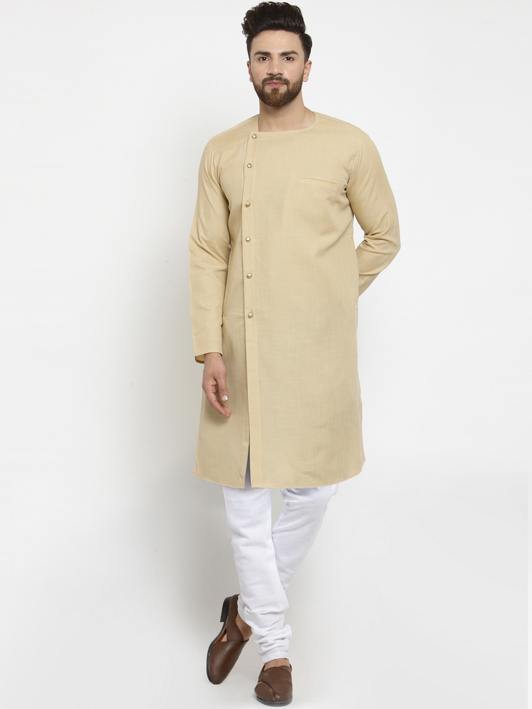 

TREEMODA Men Beige & White Solid Kurta with Churidar