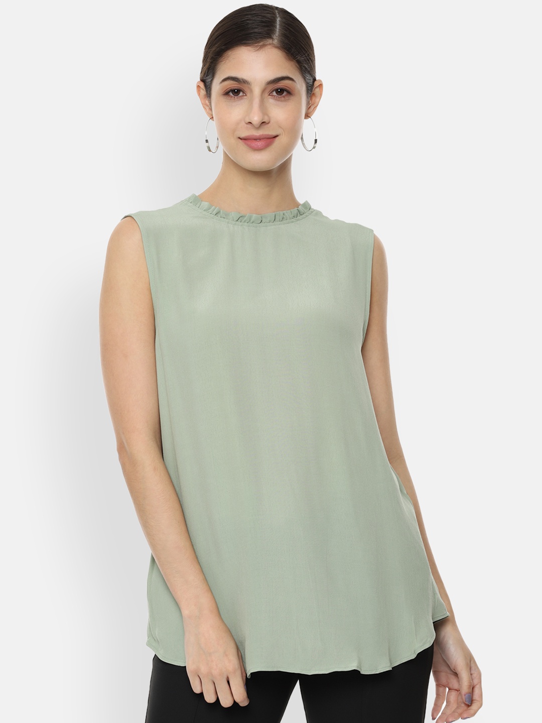 Van Heusen Woman Green Solid A-Line Top