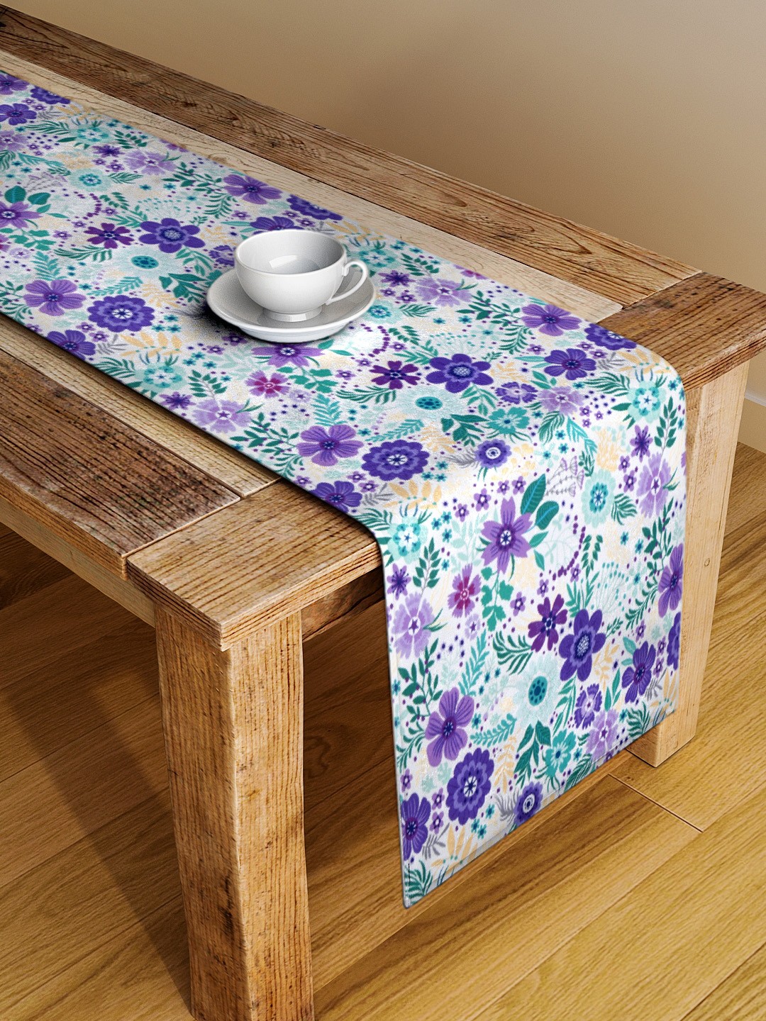 

Alina decor Green & Purple Digital Floral-Printed Table Runner