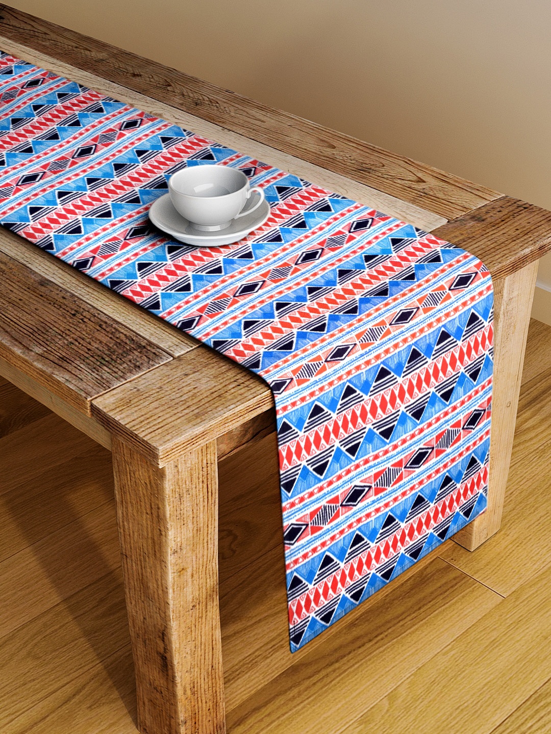 

Alina decor Blue & Red Digital Printed Table Runner, Black