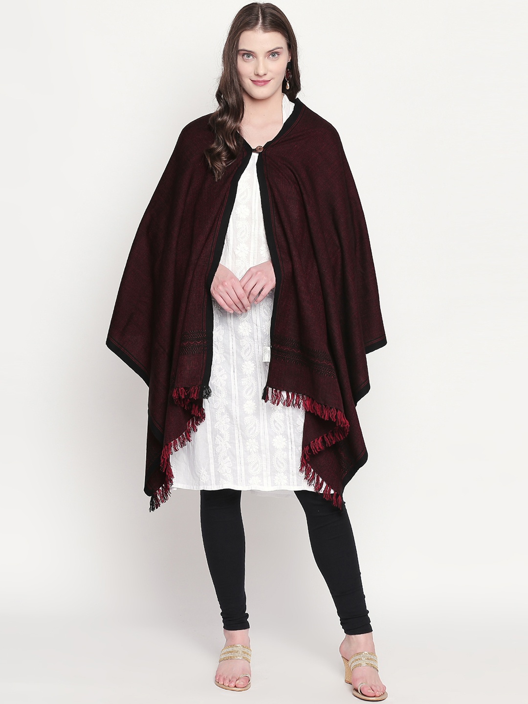 

RANGMANCH BY PANTALOONS Women Maroon Self Design Button Shrug