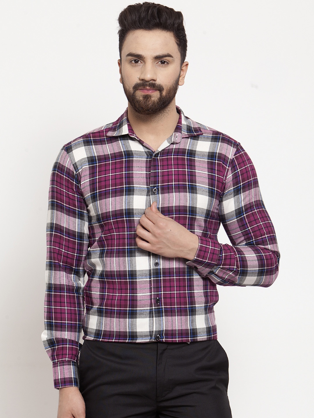 

Purple State Men Purple & White Slim Fit Checked Casual Shirt