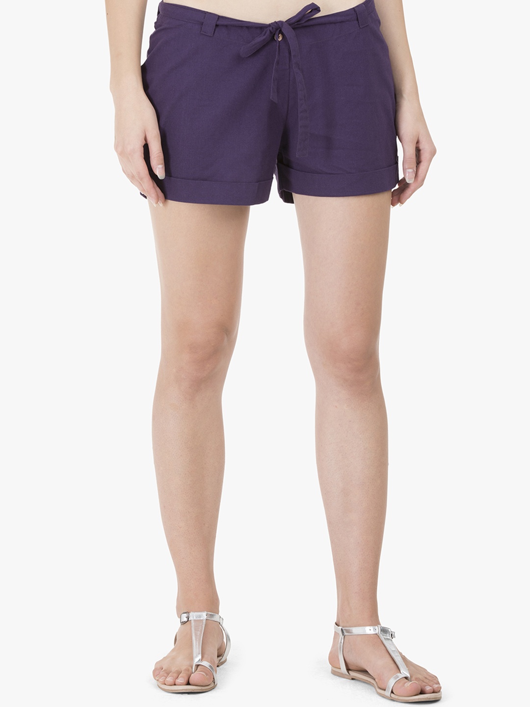 

GRASS by Gitika Goyal Women Purple Solid Regular Fit Regular Shorts