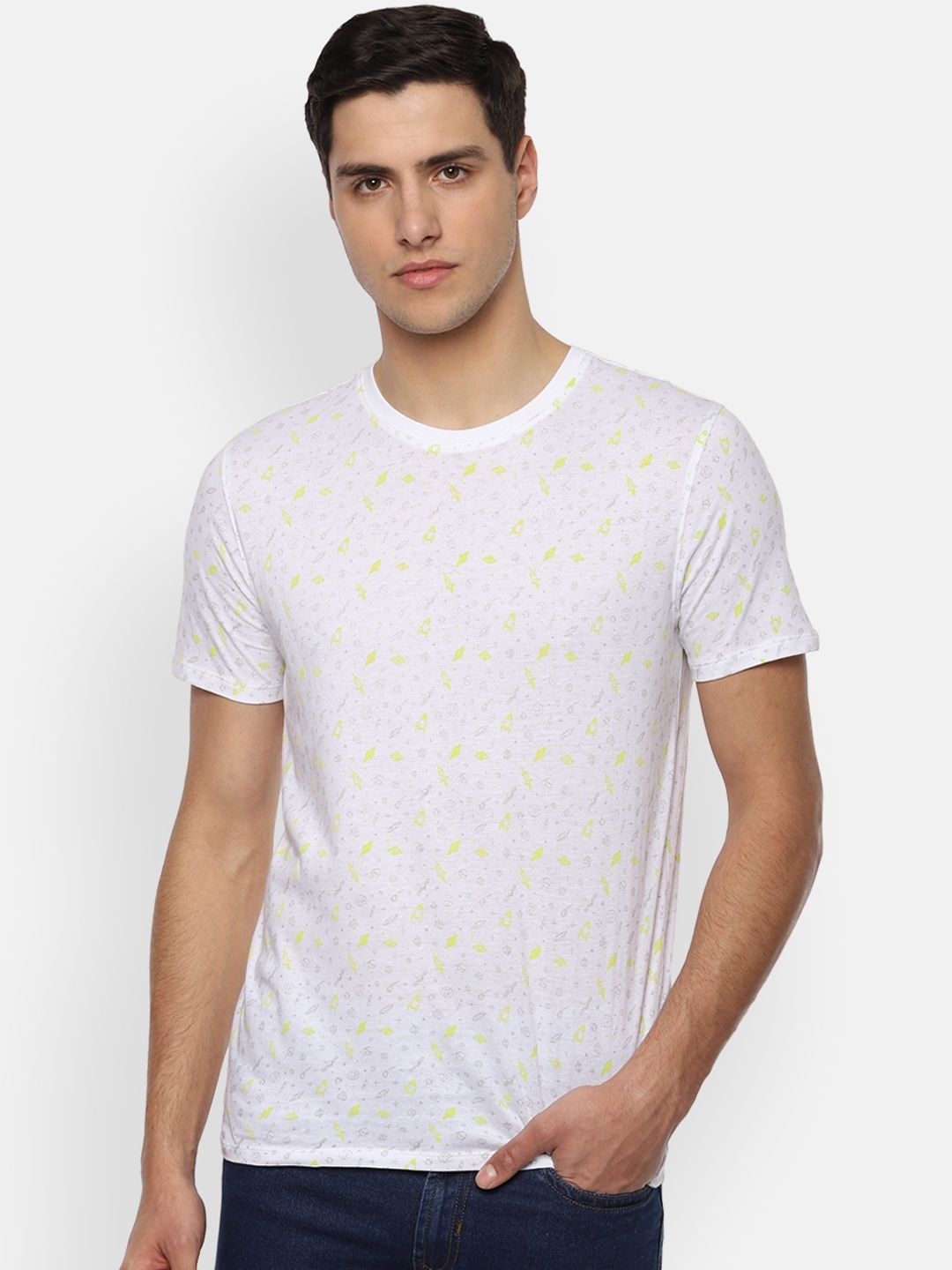 

V Dot Men White Printed Round Neck T-shirt