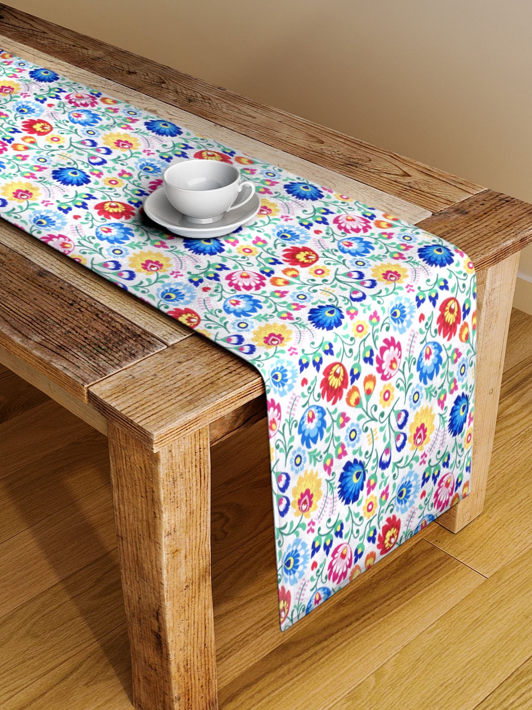 

Alina decor Green & Blue Digital Floral-Printed Table Runner, White