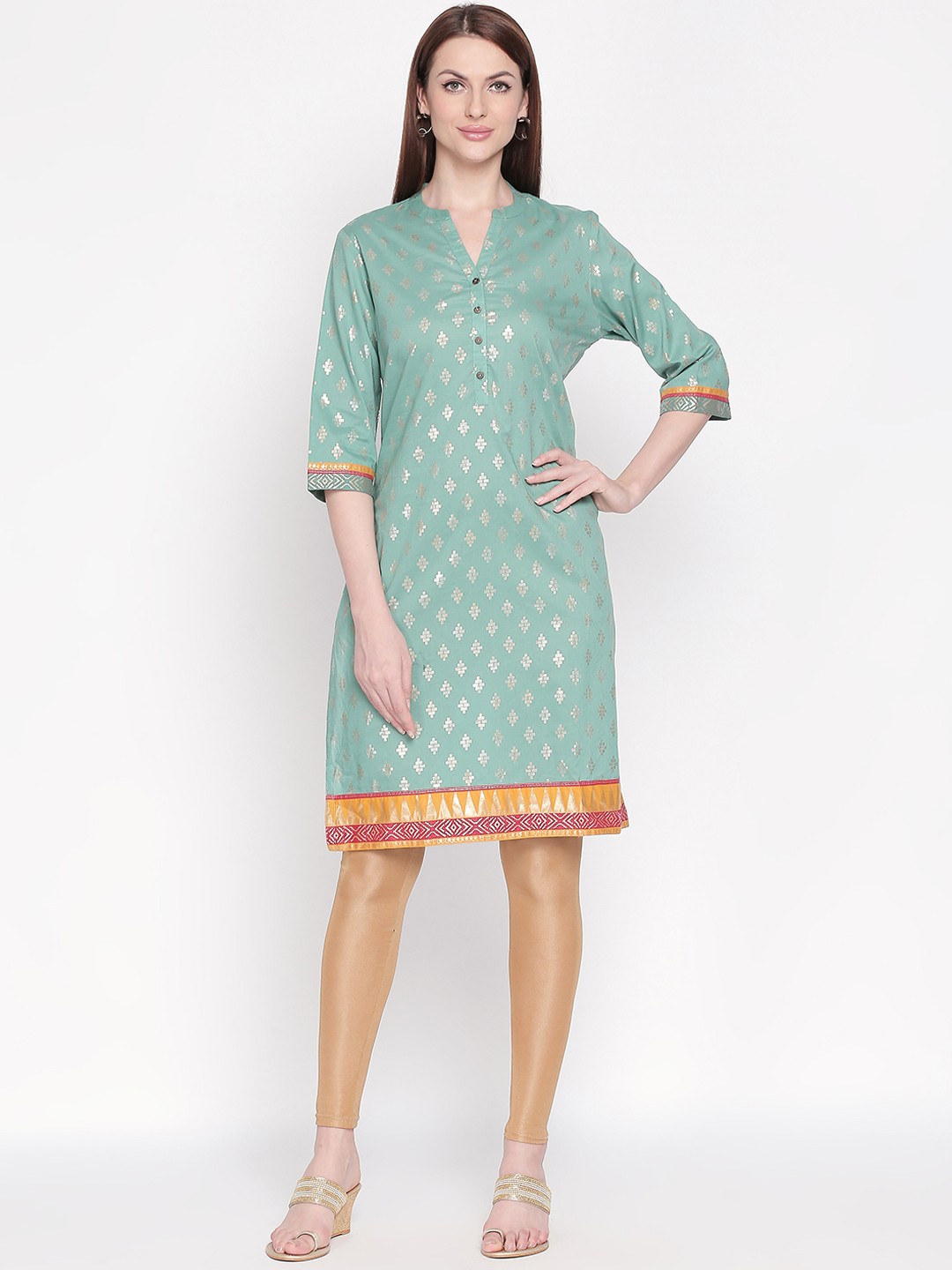 

RANGMANCH BY PANTALOONS Women Green Printed Straight Kurta