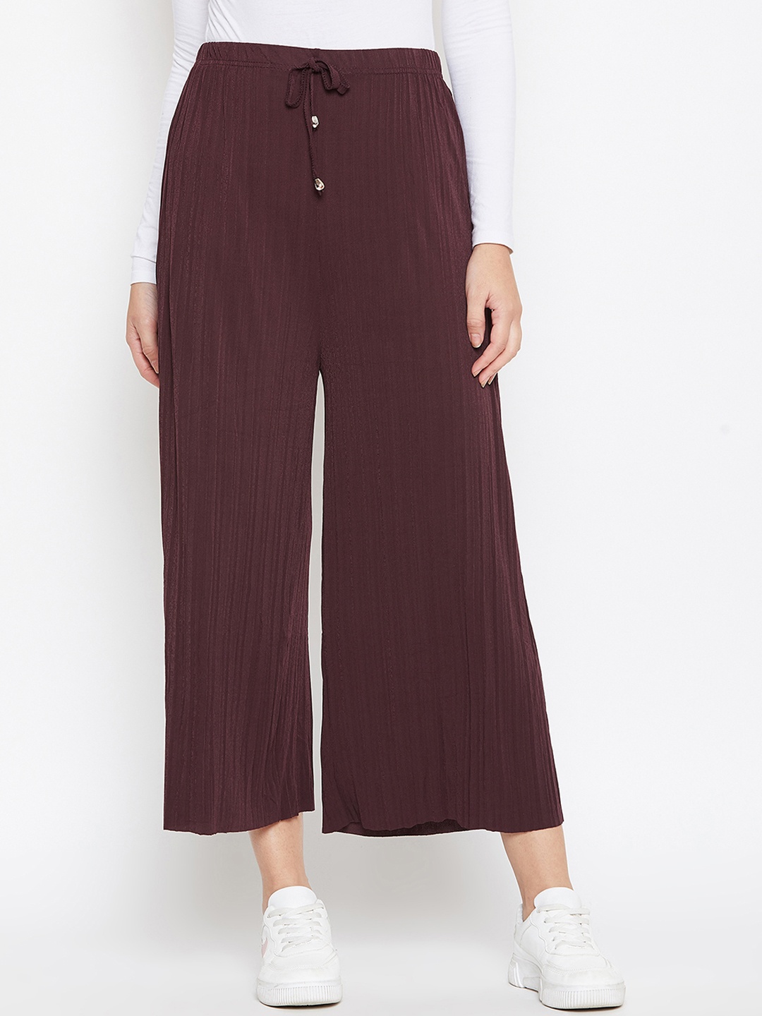 Camey Women Coffee Brown Solid Straight Palazzos