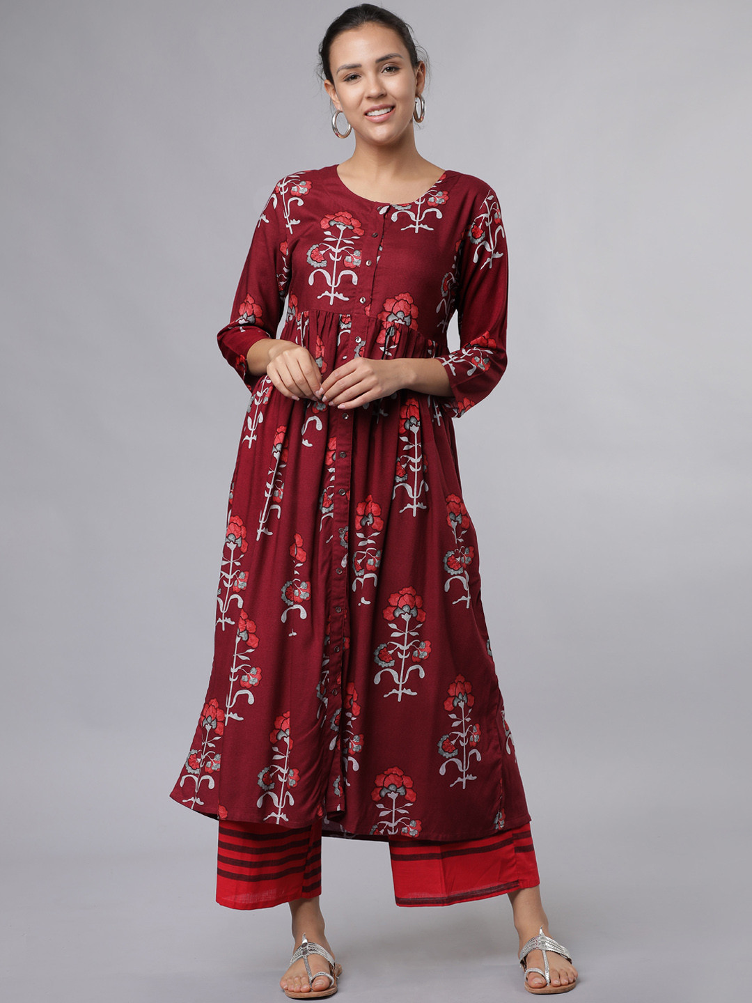 

Vishudh Women Maroon & Black Printed Kurta with Palazzos