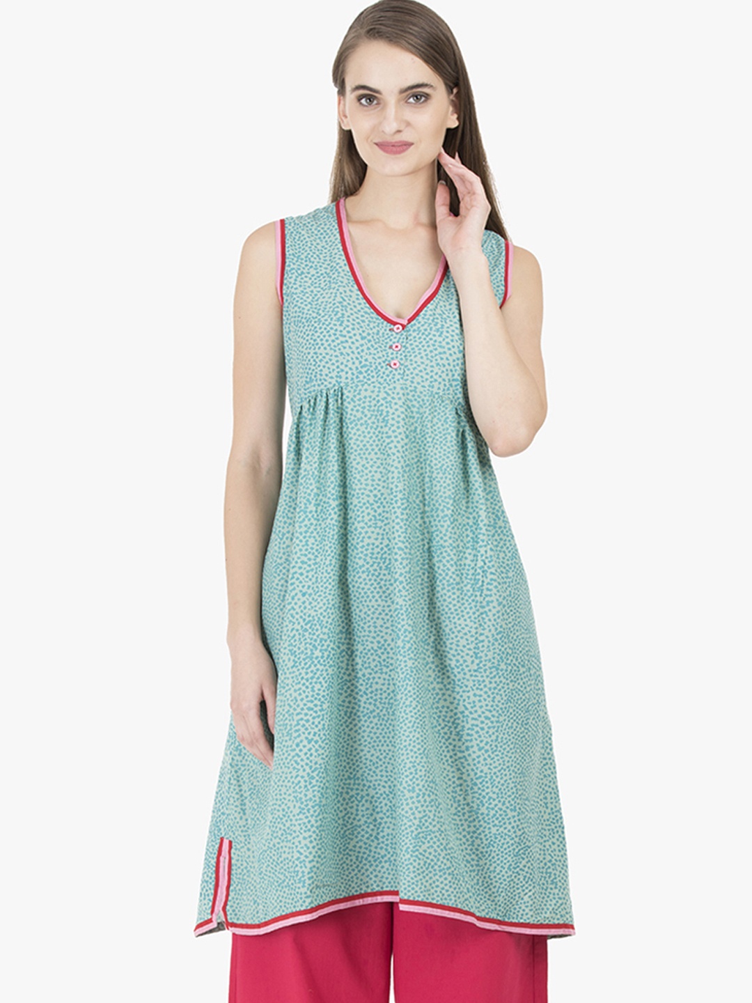 

GRASS by Gitika Goyal Women Green & Red Printed A-Line Kurta