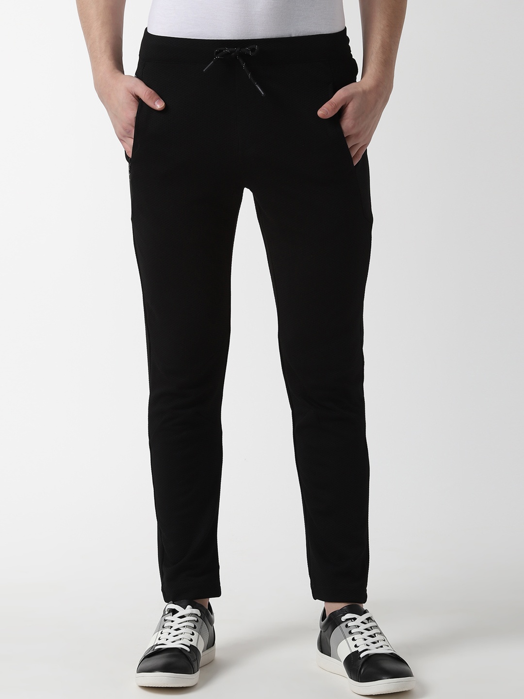 Peter England Men Black Solid Track Pants