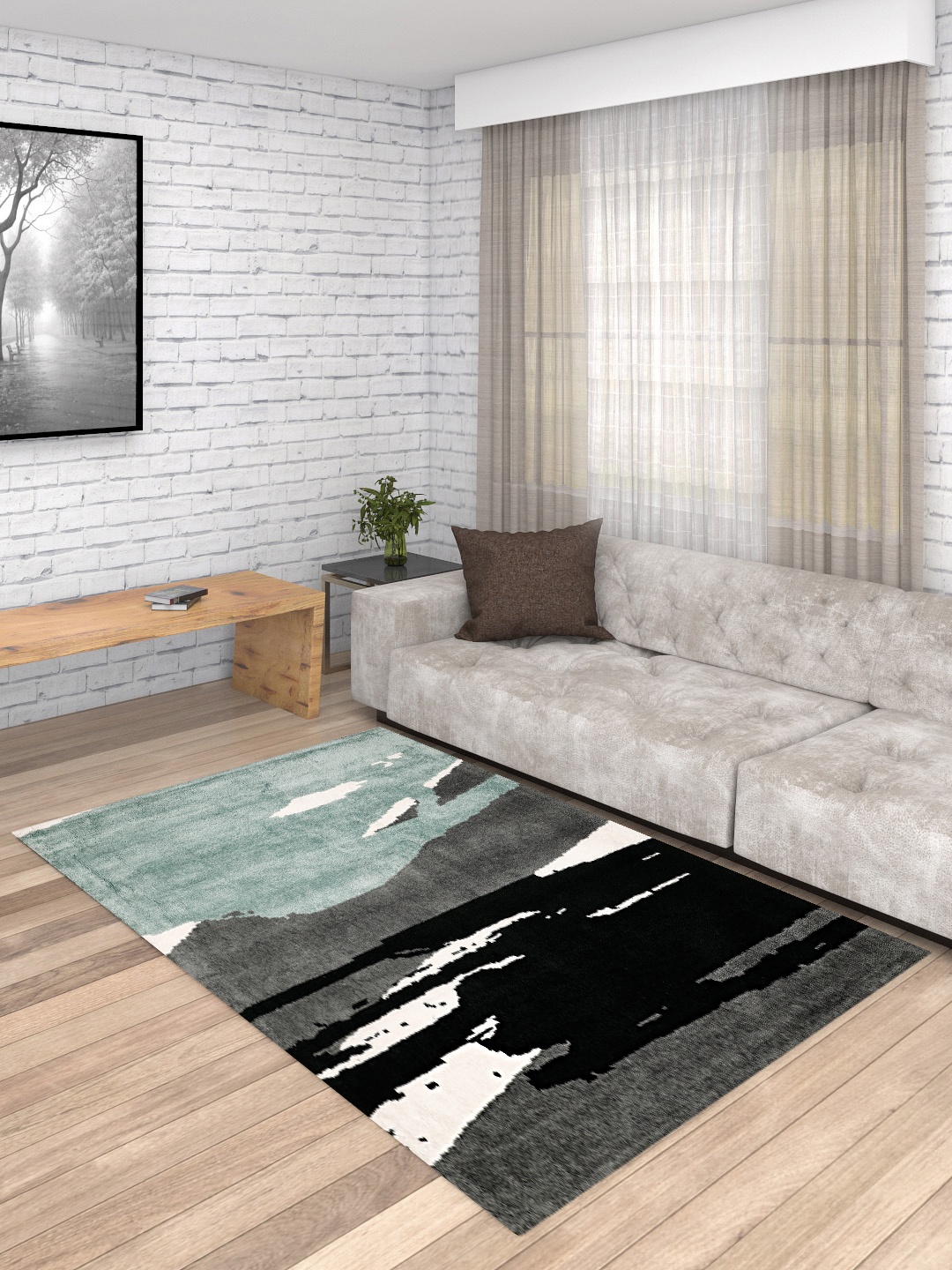 

PRESTO Black & Grey Printed Anti-Skid Carpet