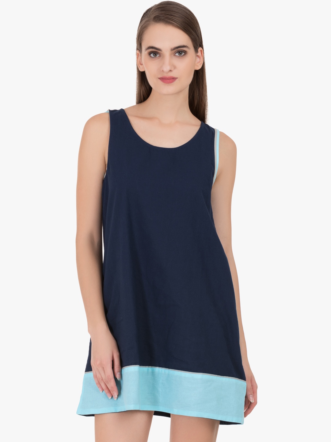

GRASS by Gitika Goyal Women Navy Blue Colourblocked A-Line Dress