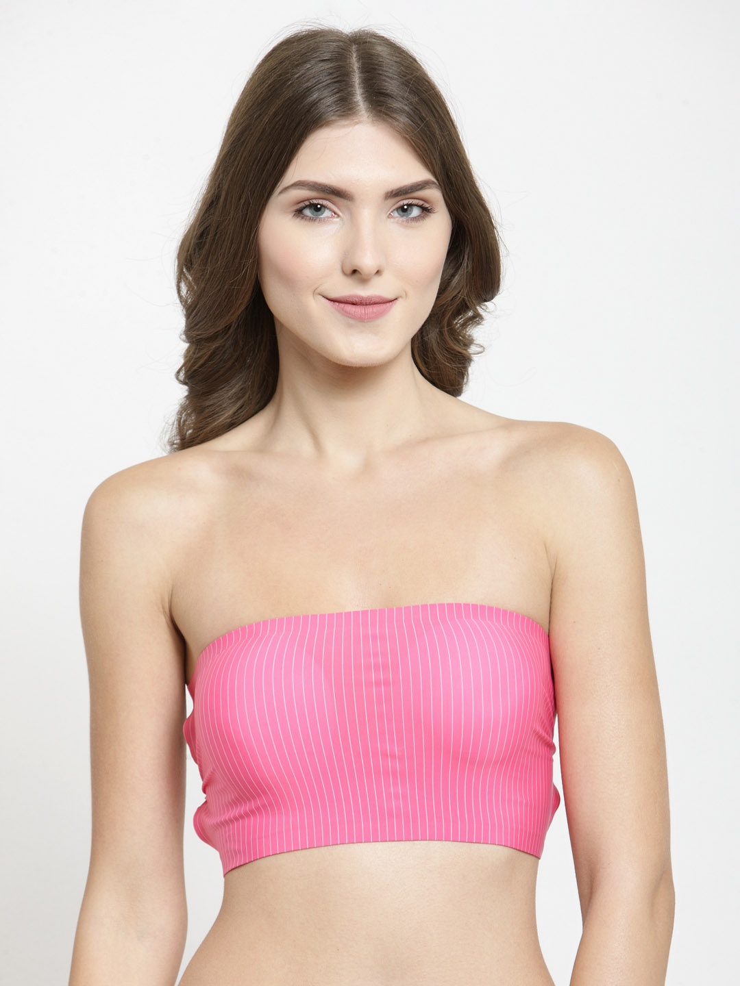 

Quttos Pink Printed Non-Wired Lightly Padded Bandeau Bra