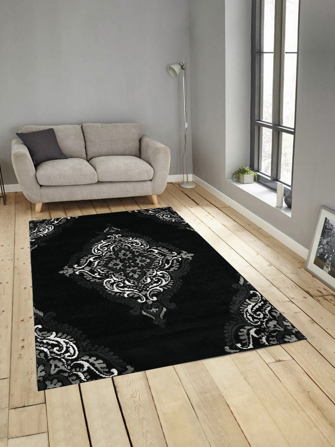 

PRESTO Black & Grey Printed Anti-Skid Carpet