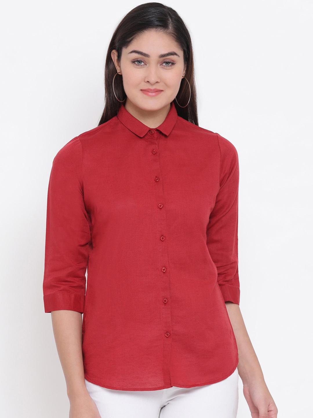 Crimsoune Club Women Red Slim Fit Solid Casual Shirt