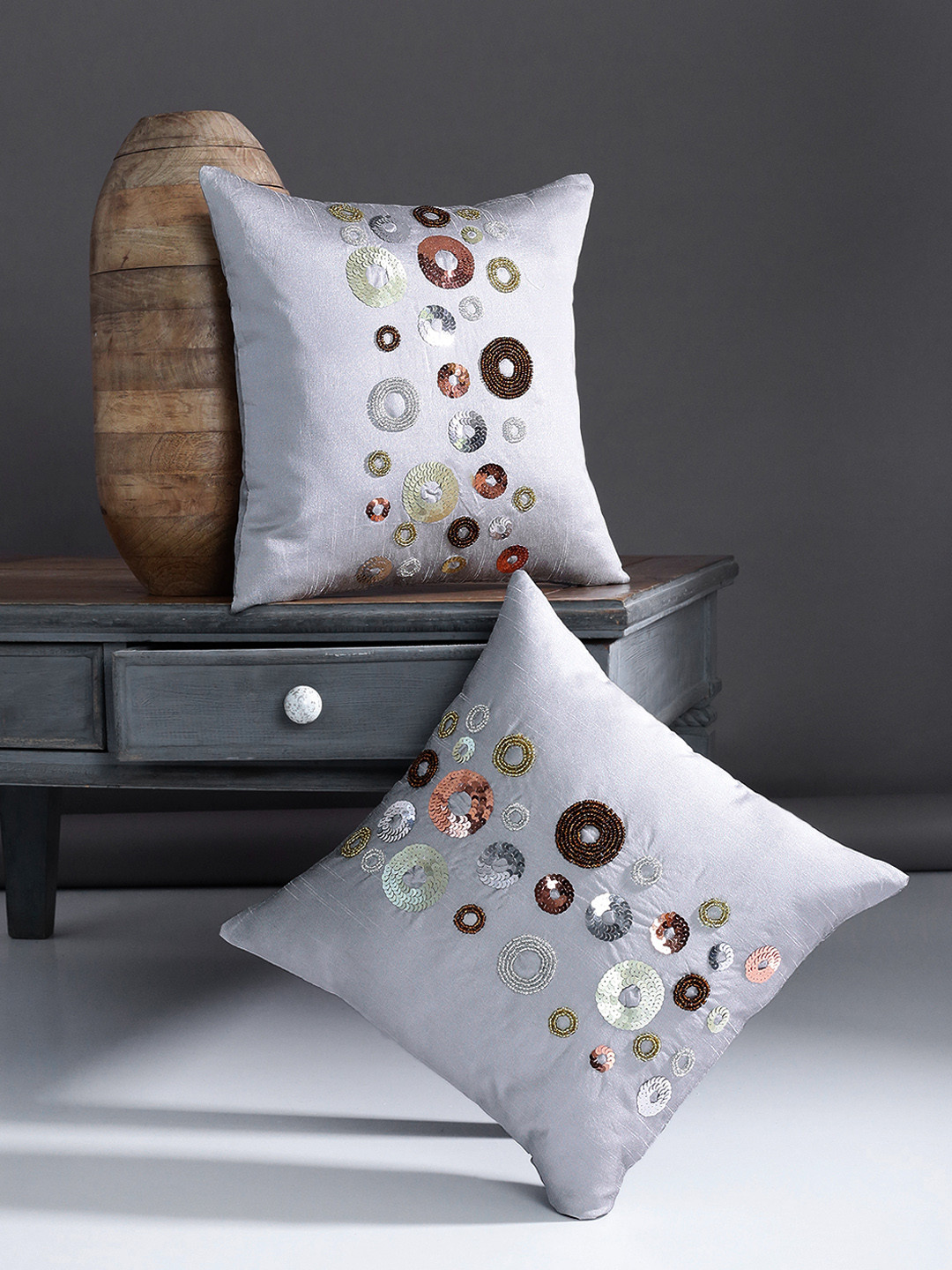 

Alina decor Grey Set of 2 Embellished Square Cushion Covers