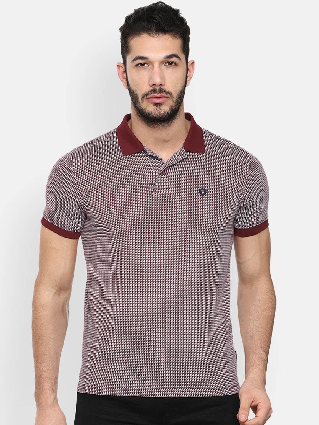 Van Heusen Sport Men Maroon Printed Polo Collar Pure Cotton T-shirt