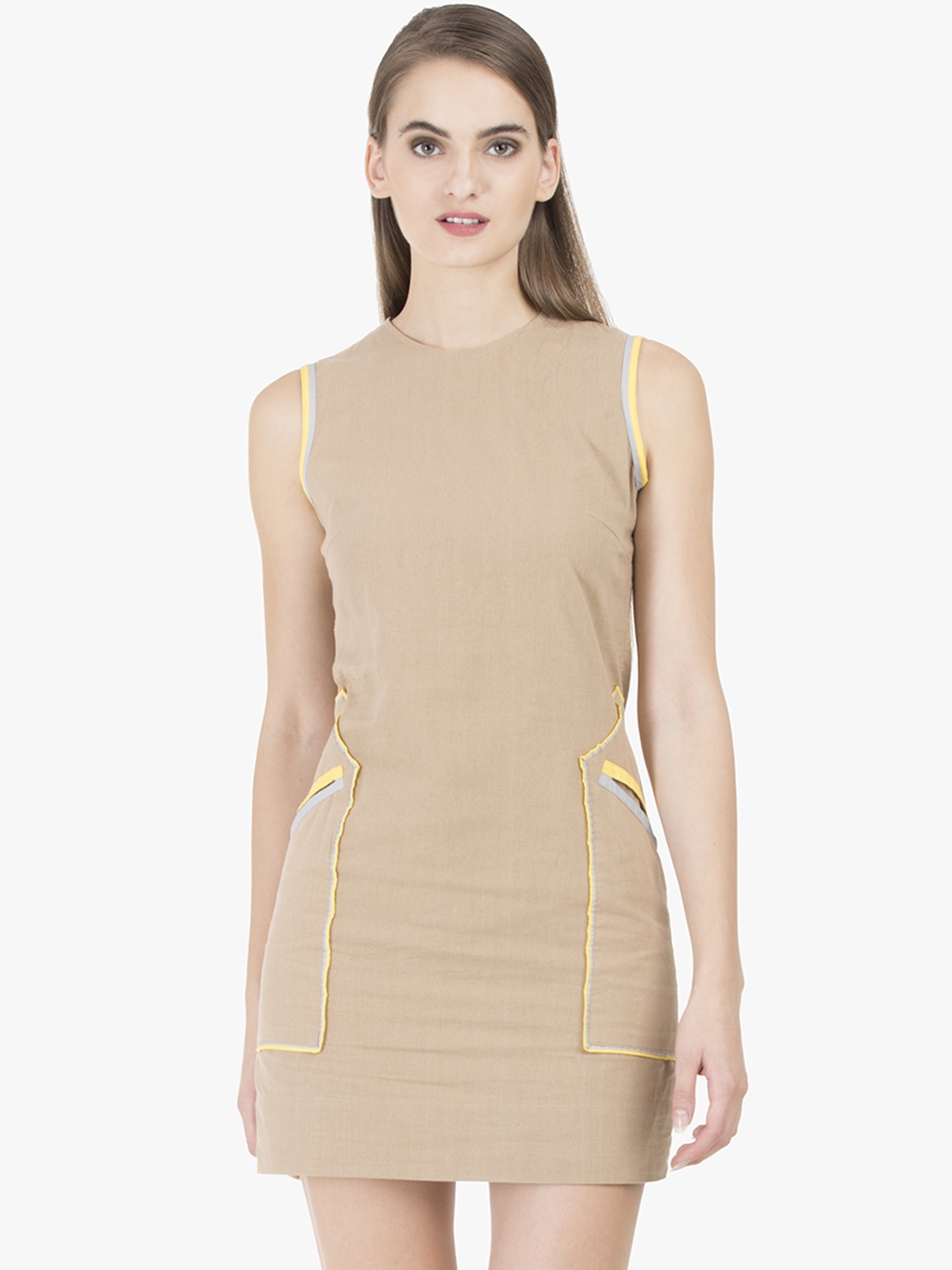 

GRASS by Gitika Goyal Women Khaki Pocket Detailed Sheath Dress