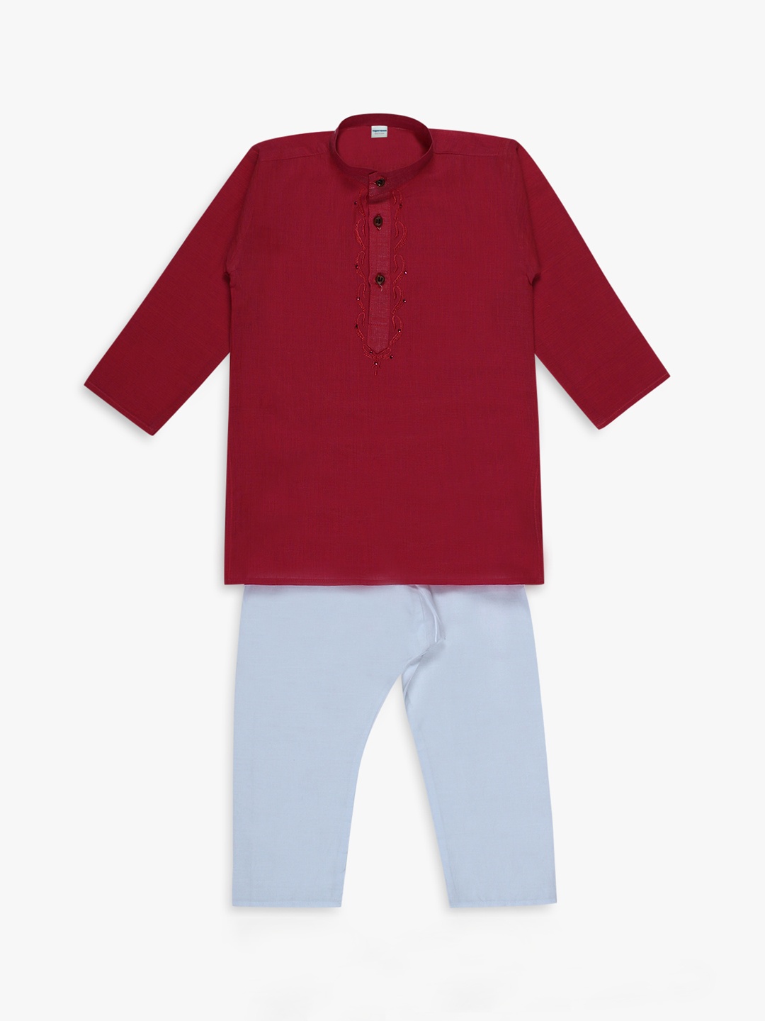 

Superminis Boys Maroon & White Solid Kurta with Pyjamas