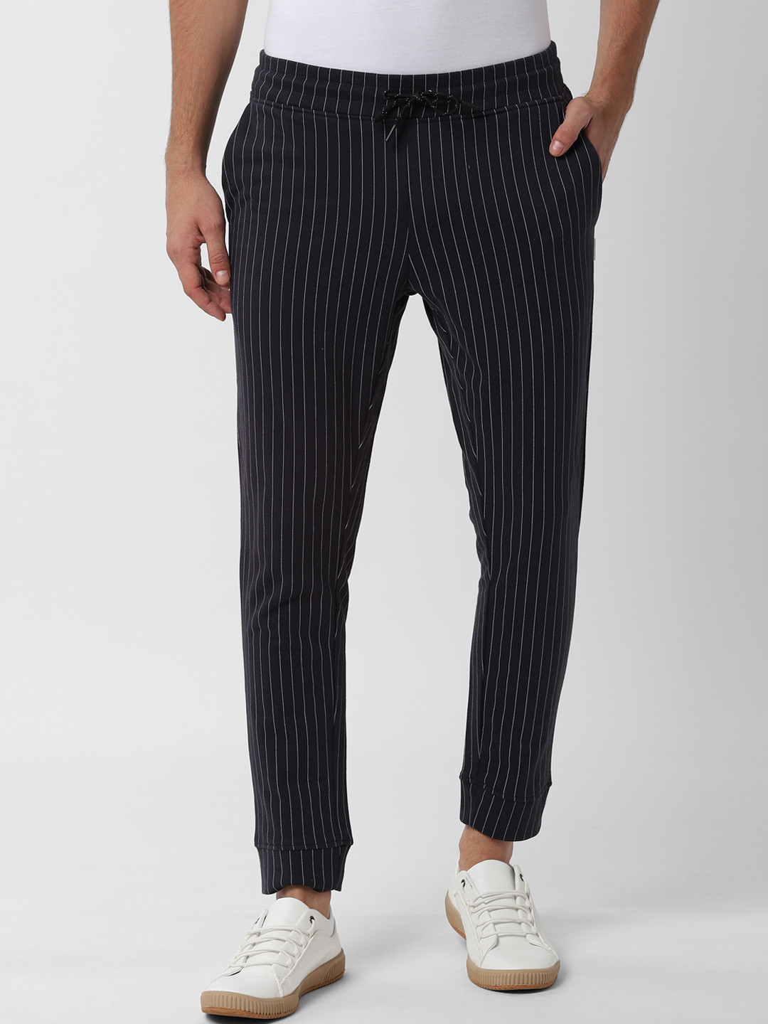 

Peter England Men Black & White Striped Track Pants