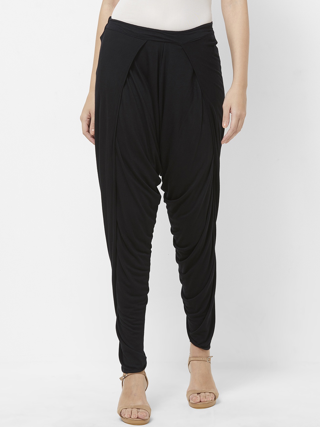 

Fusion Beats Women Black Regular Fit Solid Drop Crotch Trousers
