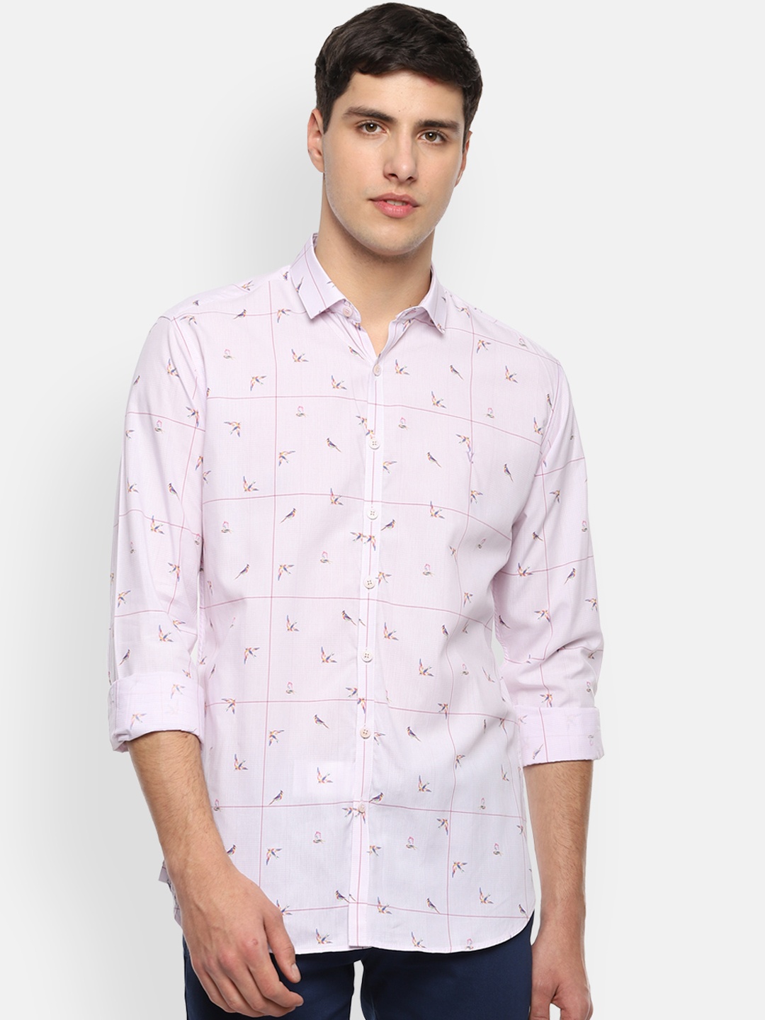 

V Dot Men Pink Slim Fit Printed Casual Shirt