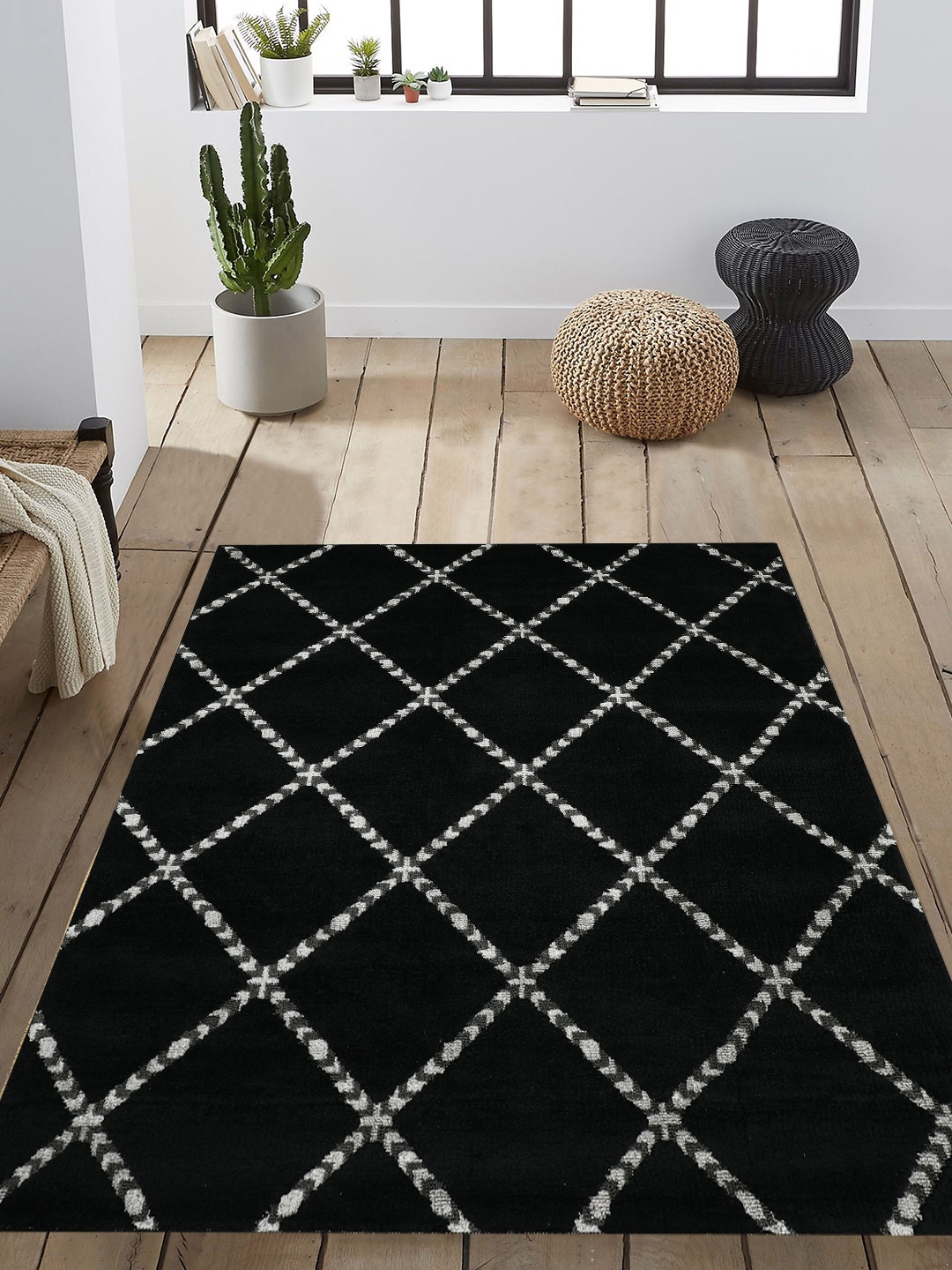 

PRESTO Black & White Geometric Printed Anti-Skid Carpet