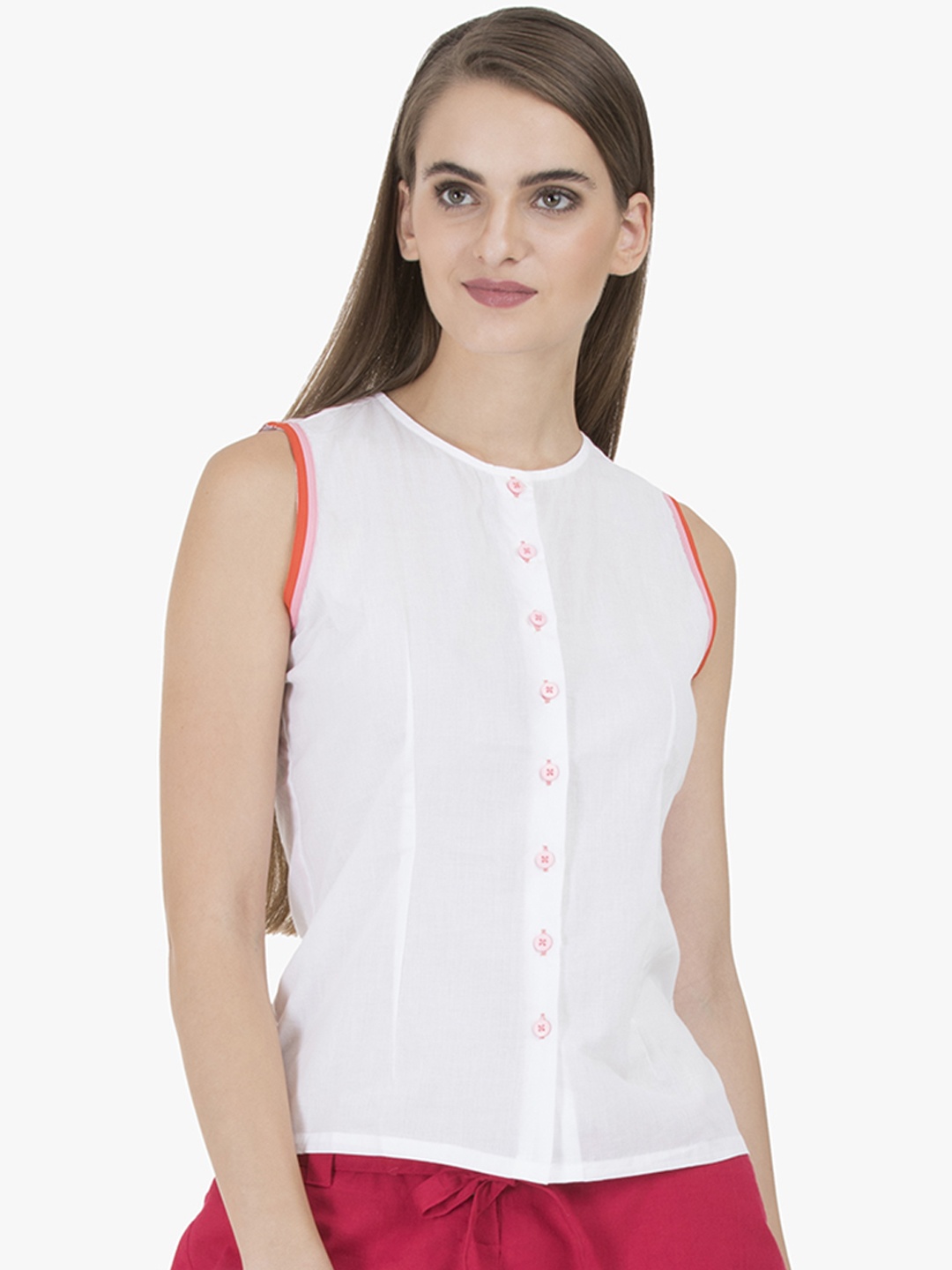 

GRASS by Gitika Goyal Women White Solid Pure Cotton Top