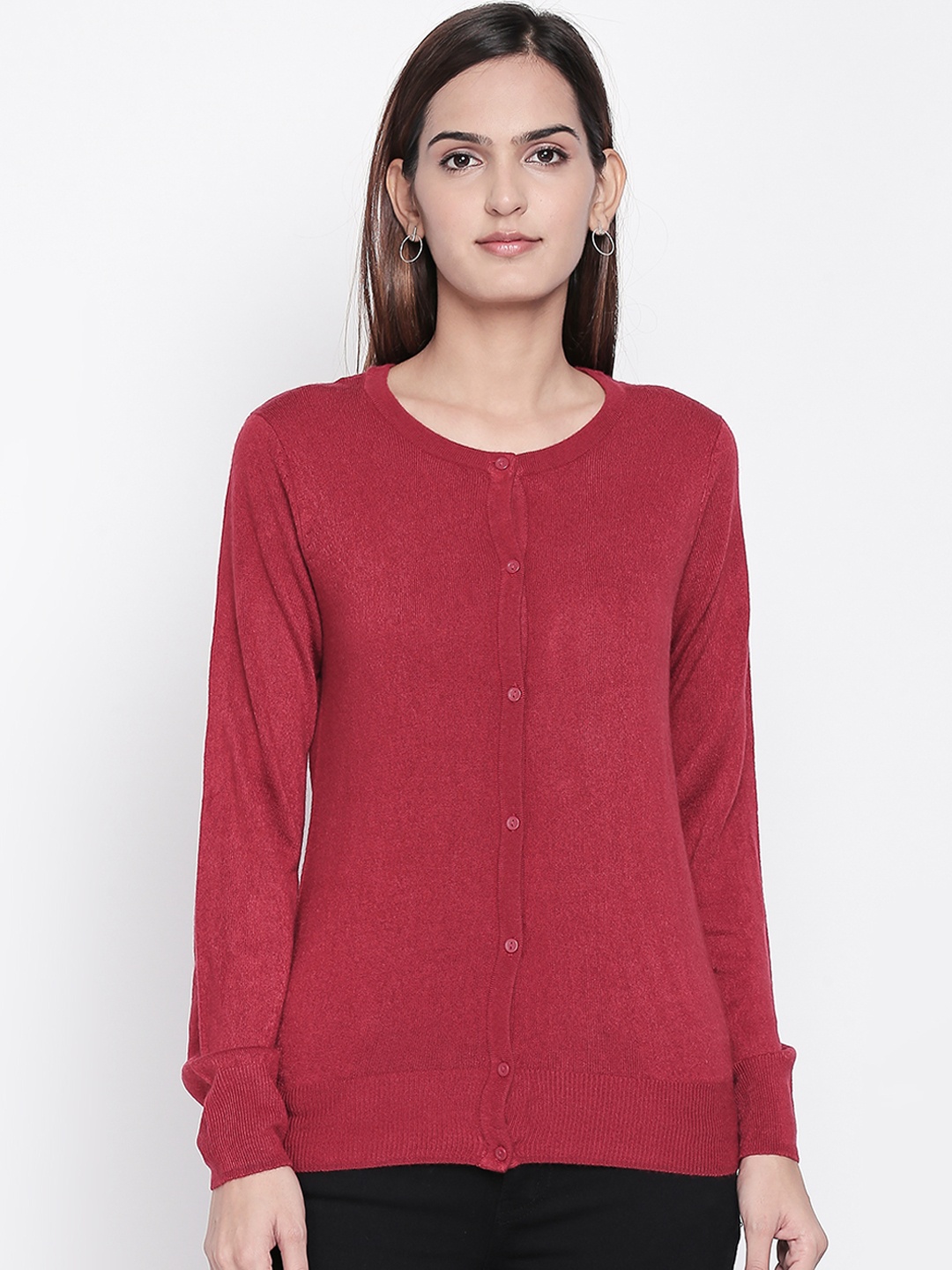 

Honey by Pantaloons Women Red Solid Cardigan Sweater