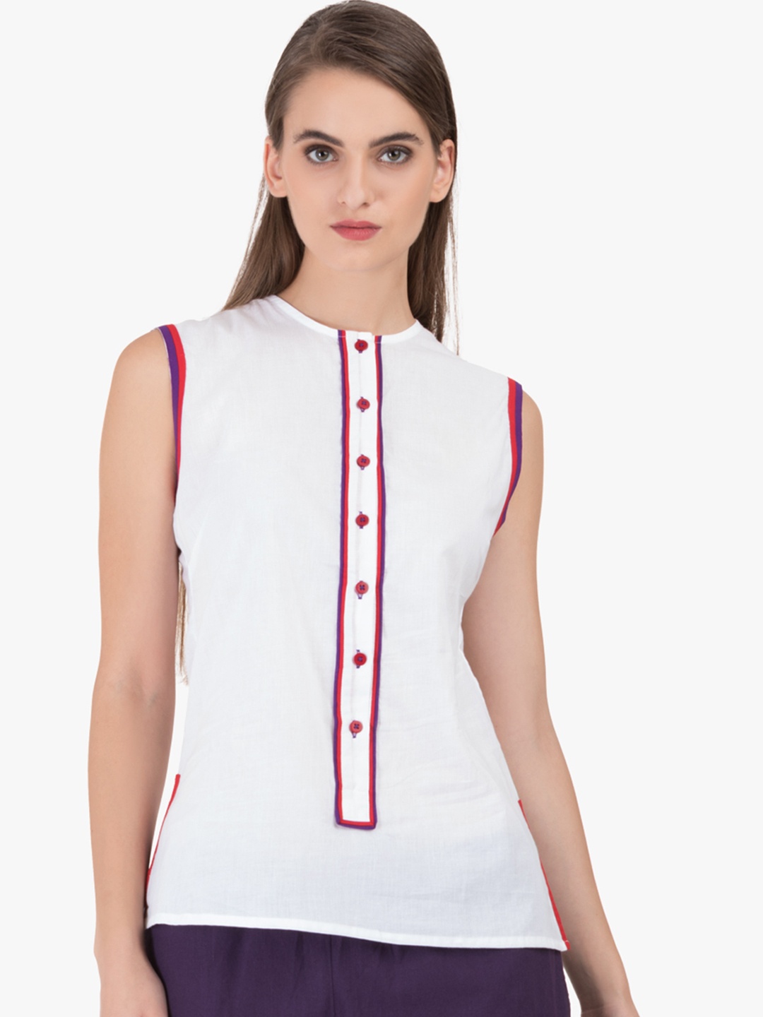 

GRASS by Gitika Goyal Women White Solid Pure Cotton Top