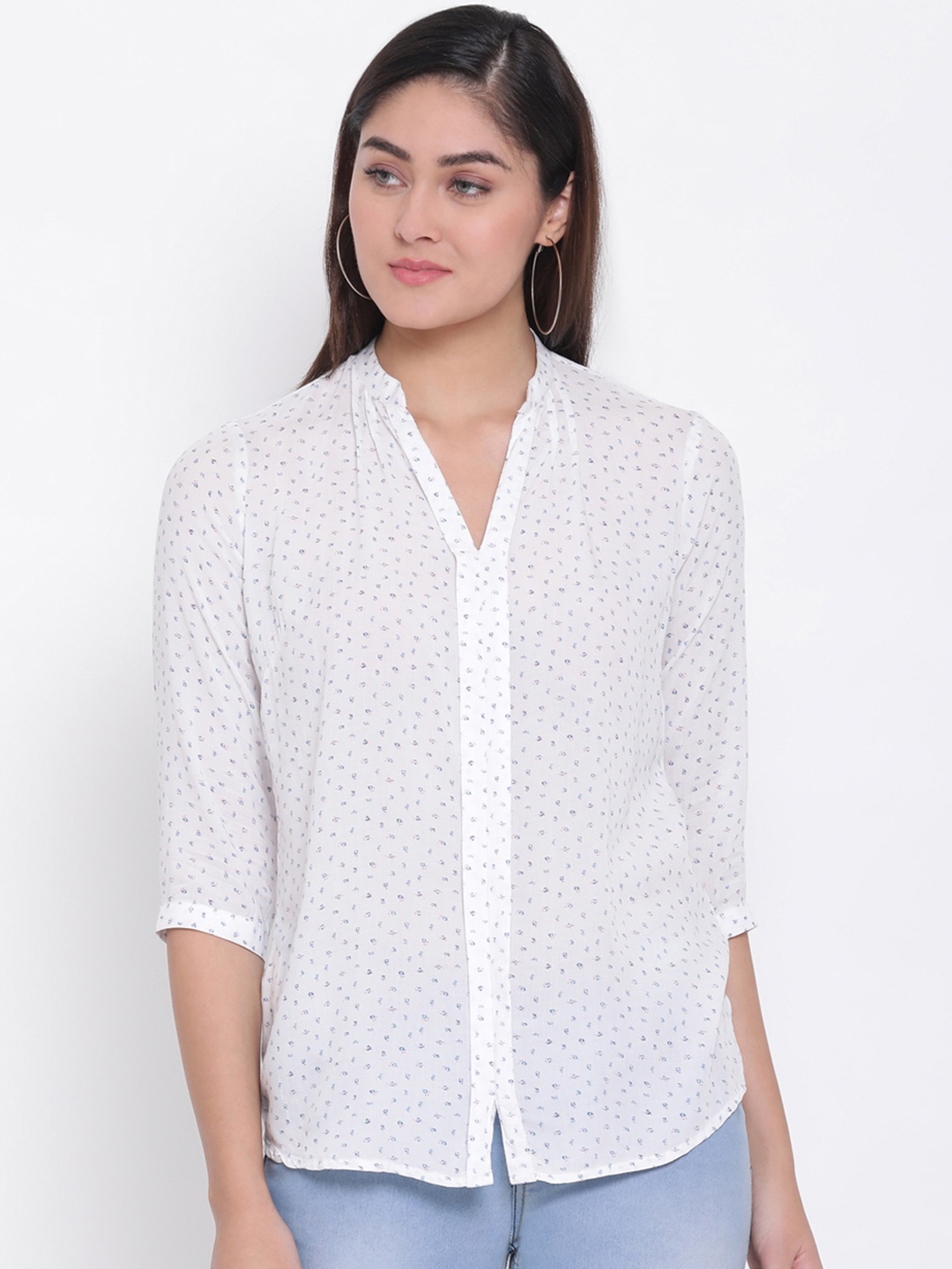 Crimsoune Club Women White Printed Shirt Style Top