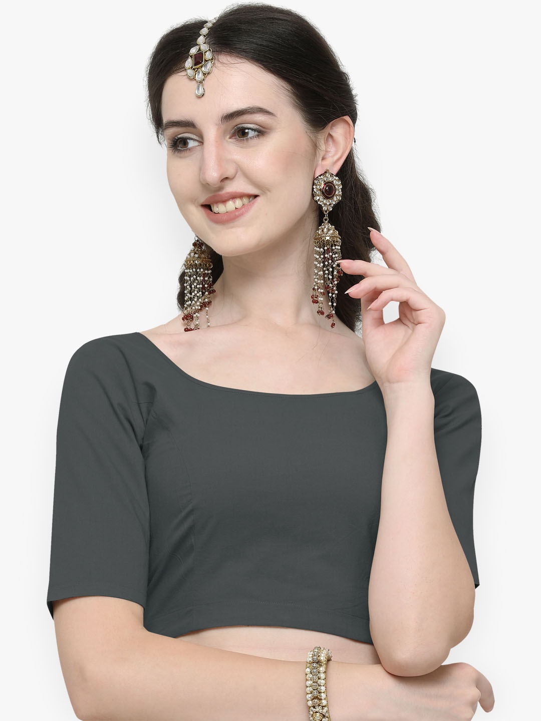 

Janasya Women Grey Solid Cotton Saree Blouse