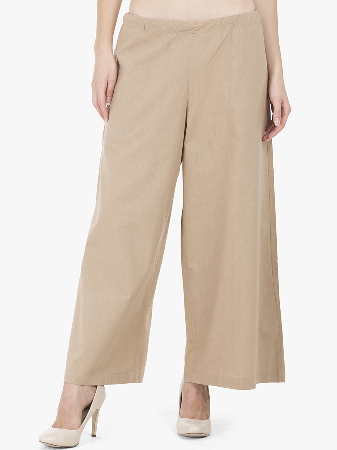 

GRASS by Gitika Goyal Women Khaki Brown Solid Wide Leg Palazzos