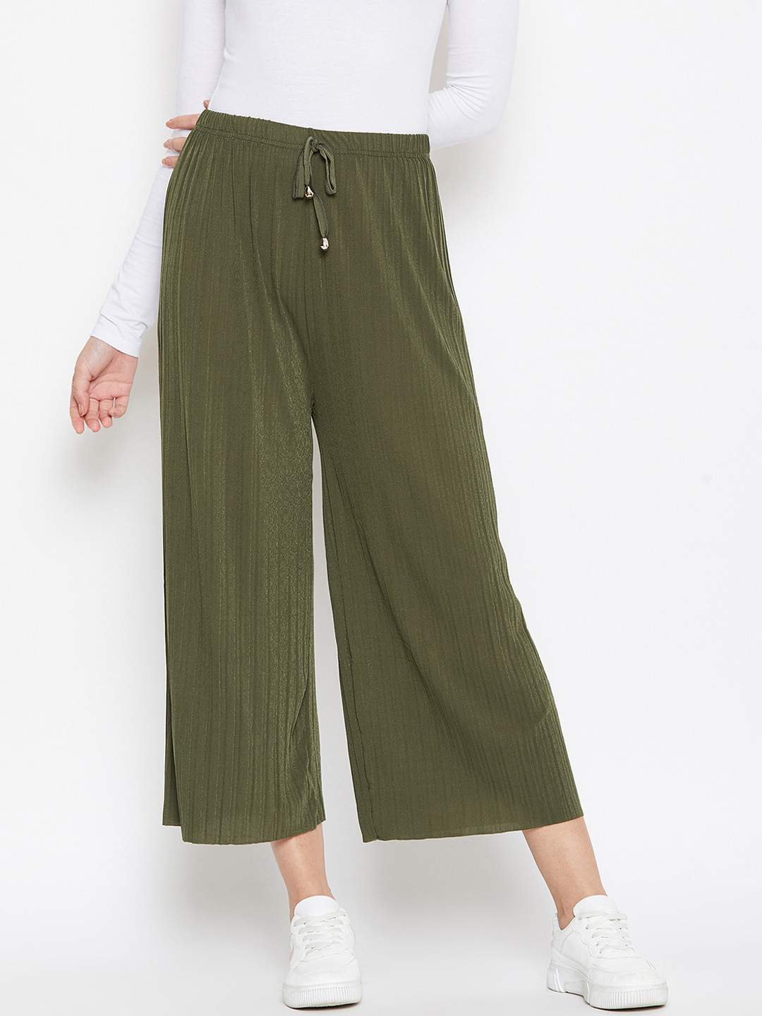 

Camey Women Olive Green Solid Straight Palazzos