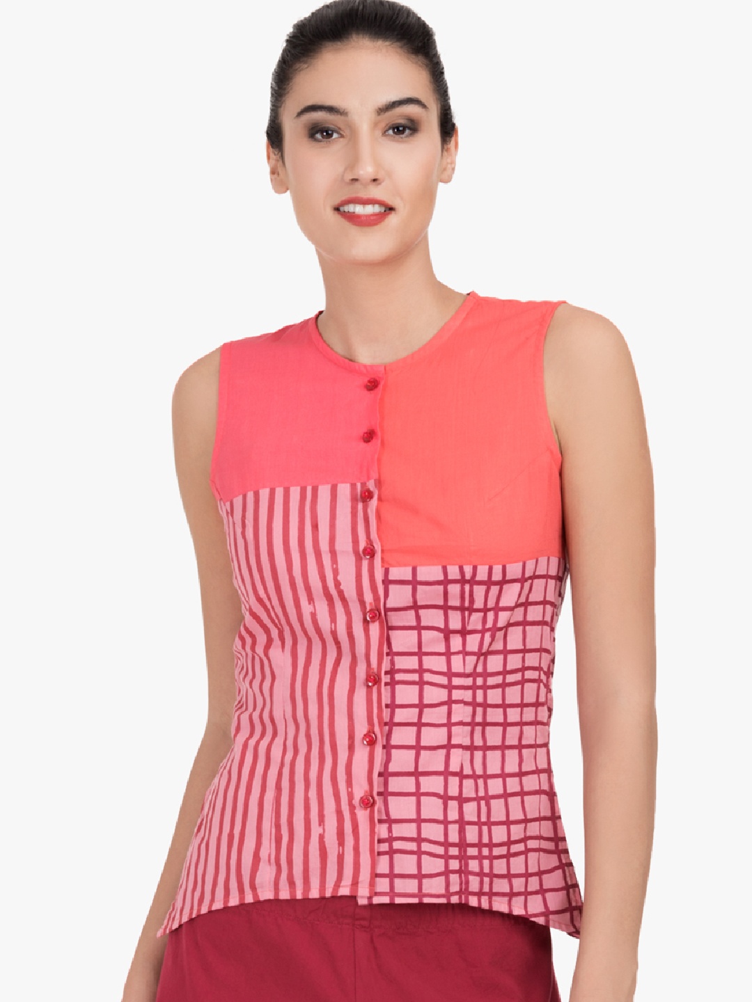 

GRASS by Gitika Goyal Women Pink Striped Top