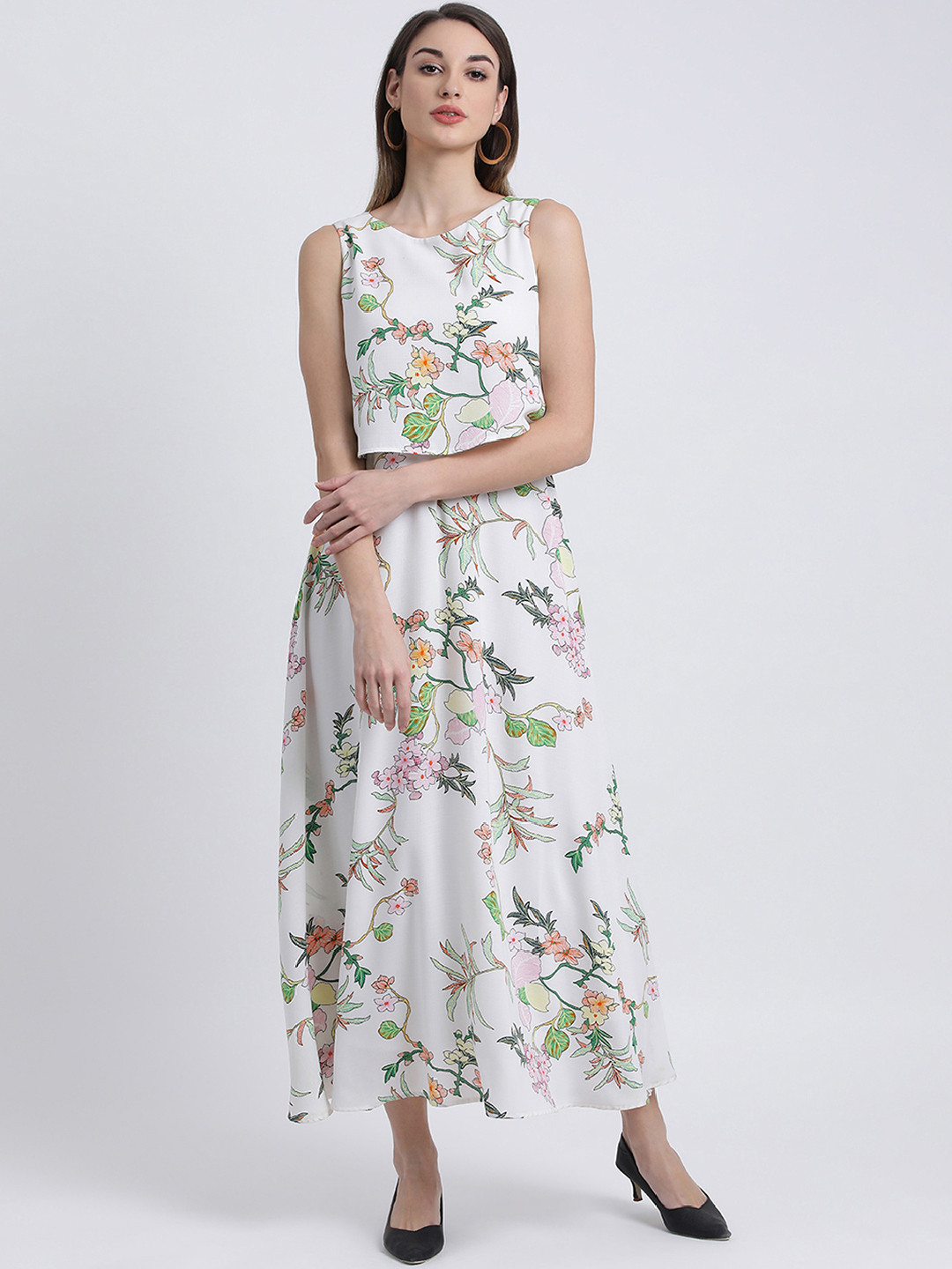 

Zink London Women White Printed Maxi Dress